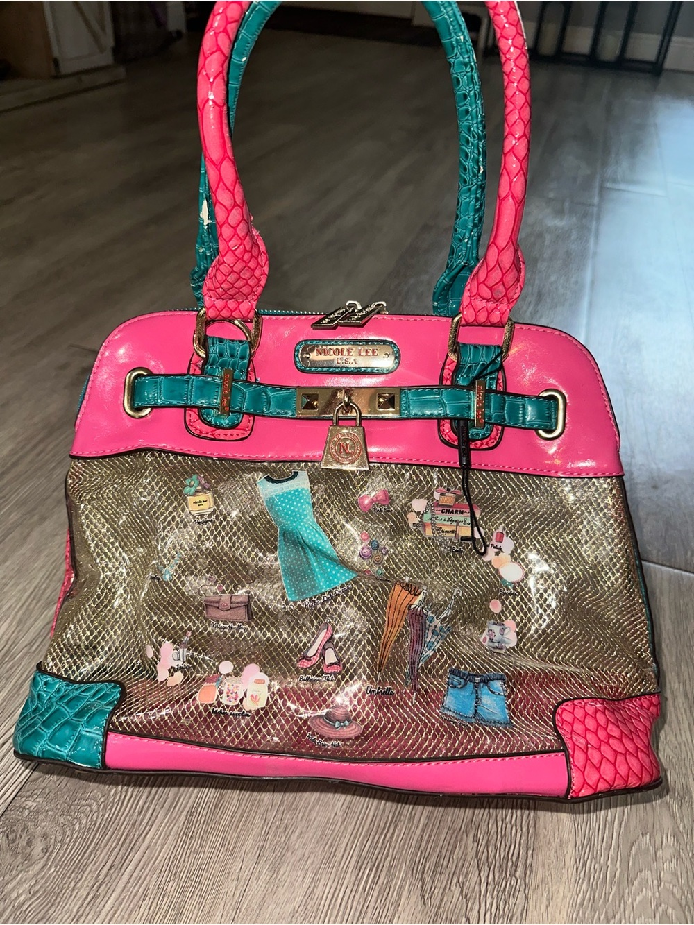 Nicole Lee Sybil Dollhouse Clear Nylon Print Sat gel Bag Purse